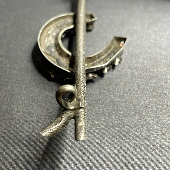 Silver Branch Lucky Horseshoe Antique Brooch White Rhinestones 800 Silver - Picture 5 of 12